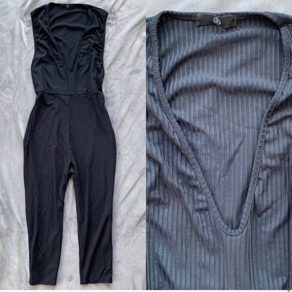 Black 3/4 Ribbed Romper